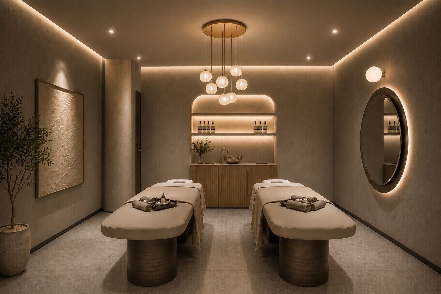 Massage suite with twin tables